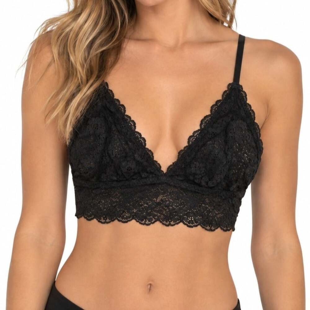 Maiden Form Black Lace Longline Triangle Bralette with Adjustable Straps